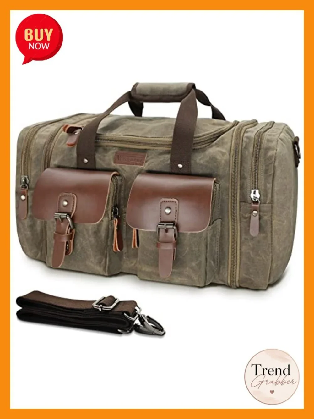 Waxed Canvas 50L Expandable Weekender Duffle Bag - Travel, Carry-on, Leather